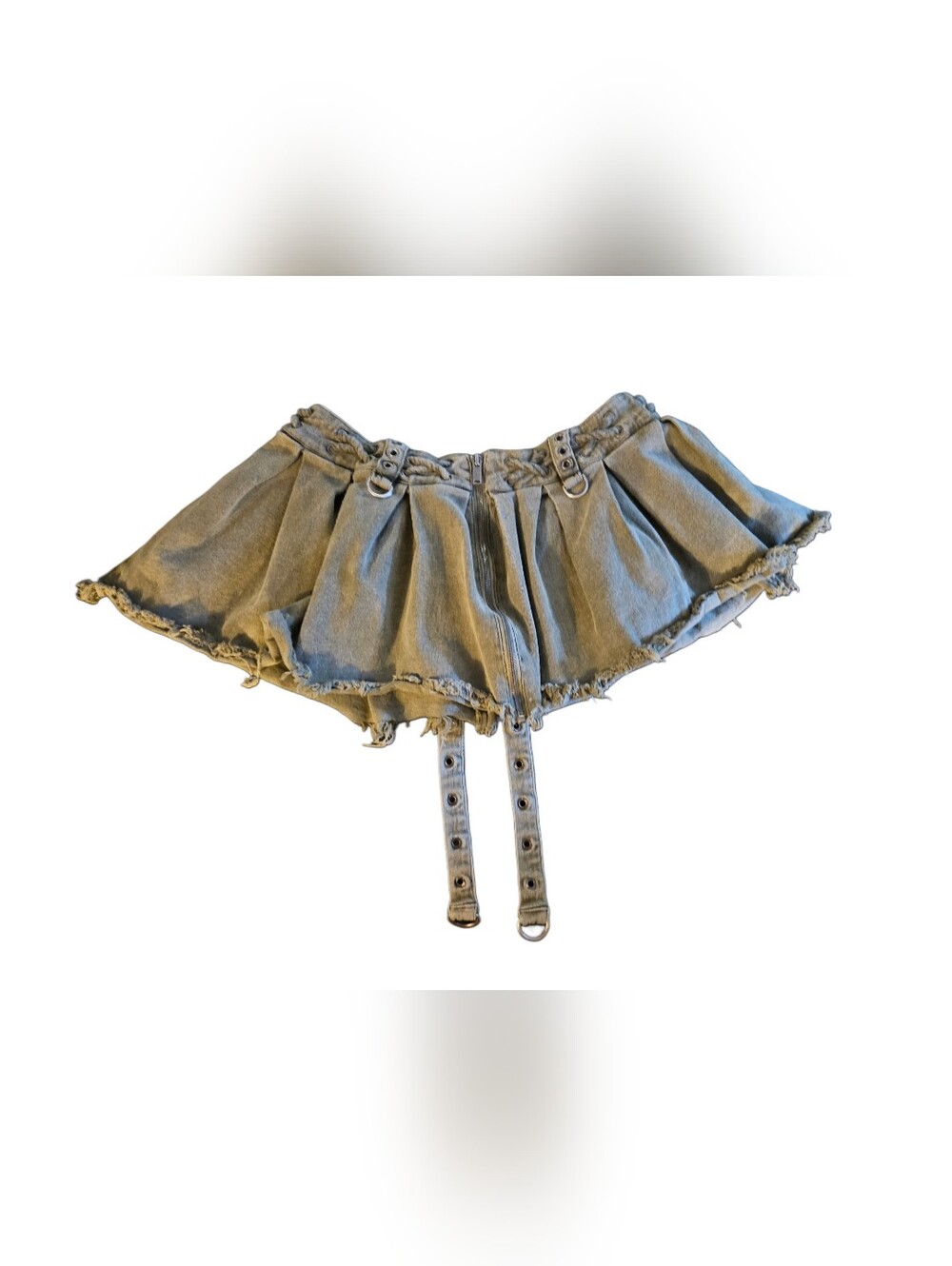 Darker Wavs Sold Out Olive Distressed Utility Pleated Mini Skirt Size L - Picture 6 of 8